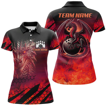 Women's Black & Red Dragon Flame Bowling Shirt N8384