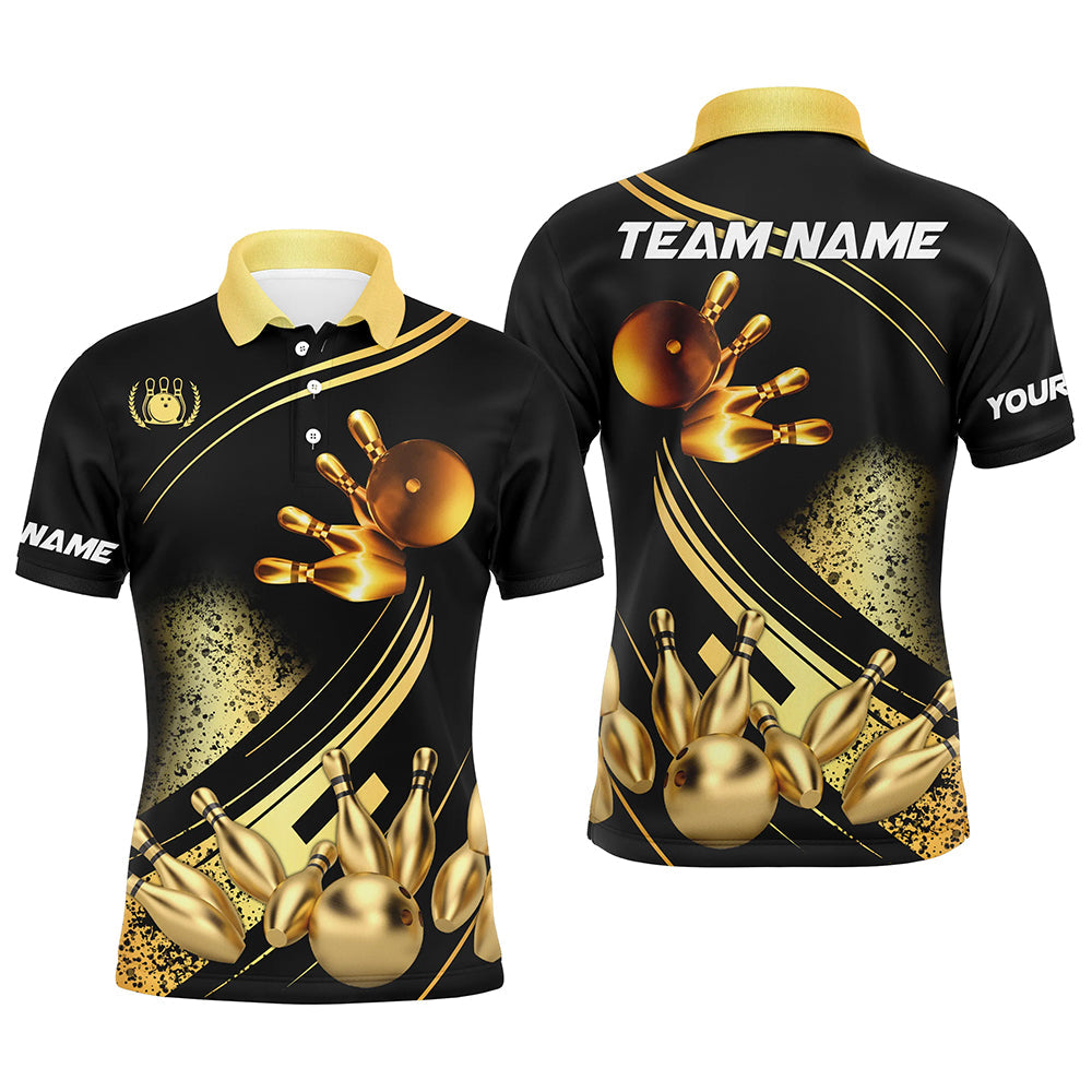 Black & Gold Men's Bowling Polo Shirt - Custom Team Jersey N7222