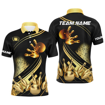 Black & Gold Men's Bowling Polo Shirt - Custom Team Jersey N7222