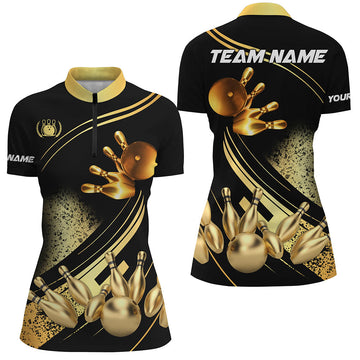 Black & Gold Women's Quarter Zip Bowling Shirt N7222