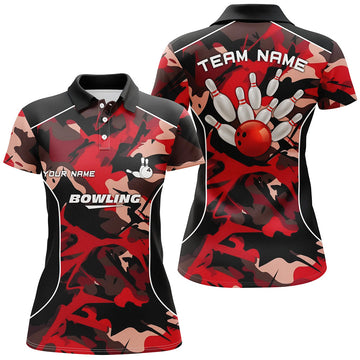Women's Red Camo Bowling Polo Shirt - Custom Team Jersey N6487