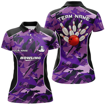 Women's Purple Camo Bowling Polo Shirt - Custom Team Jersey N6488