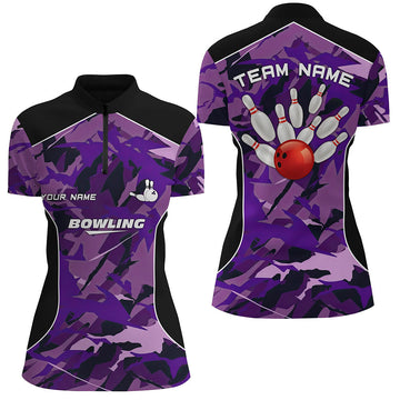 Women's Purple Camo Bowling Quarter Zip Team Jersey N6488