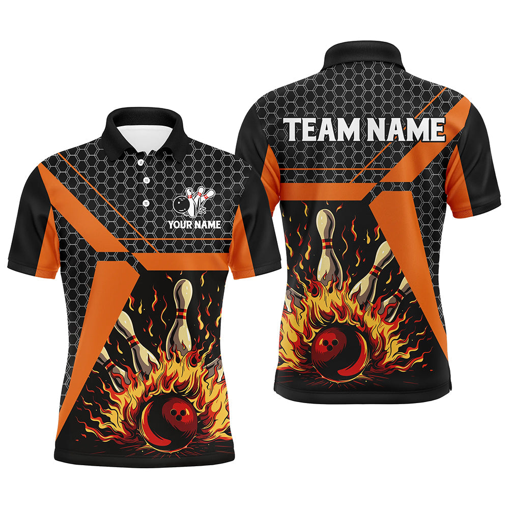 Men's Orange Bowling Polo Shirt - Custom Team League Jersey N7971