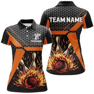 Orange Women's Bowling Polo Shirt - Custom Team Jersey N7971