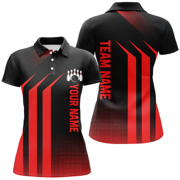 Women's Black & Red Bowling Polo, Quarter Zip Team Jersey N8401