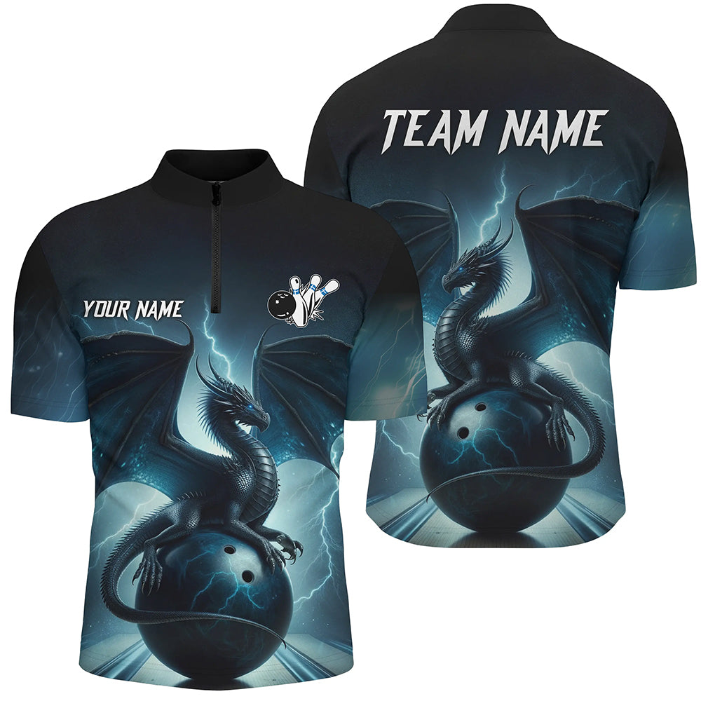 Dark Blue Dragon Men's Bowling Quarter Zip Shirt N7228