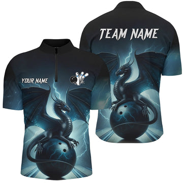 Dark Blue Dragon Men's Bowling Quarter Zip Shirt N7228