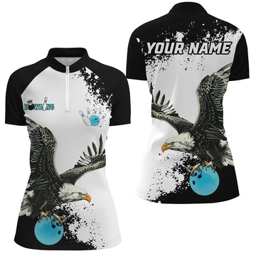 Women's Blue Bowling Quarter Zip Shirt - Custom Eagle Team N7404