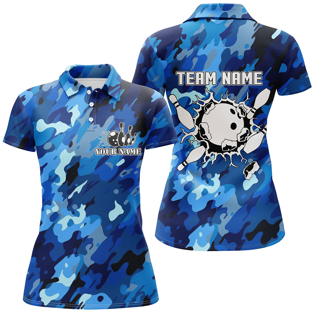 Women's Blue Camo Bowling Polo Shirt N6285