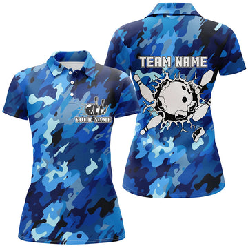 Women's Blue Camo Bowling Polo Shirt N6285
