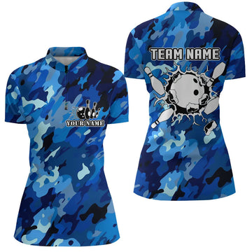 Women's Blue Camo Bowling Quarter Zip Jersey N6285