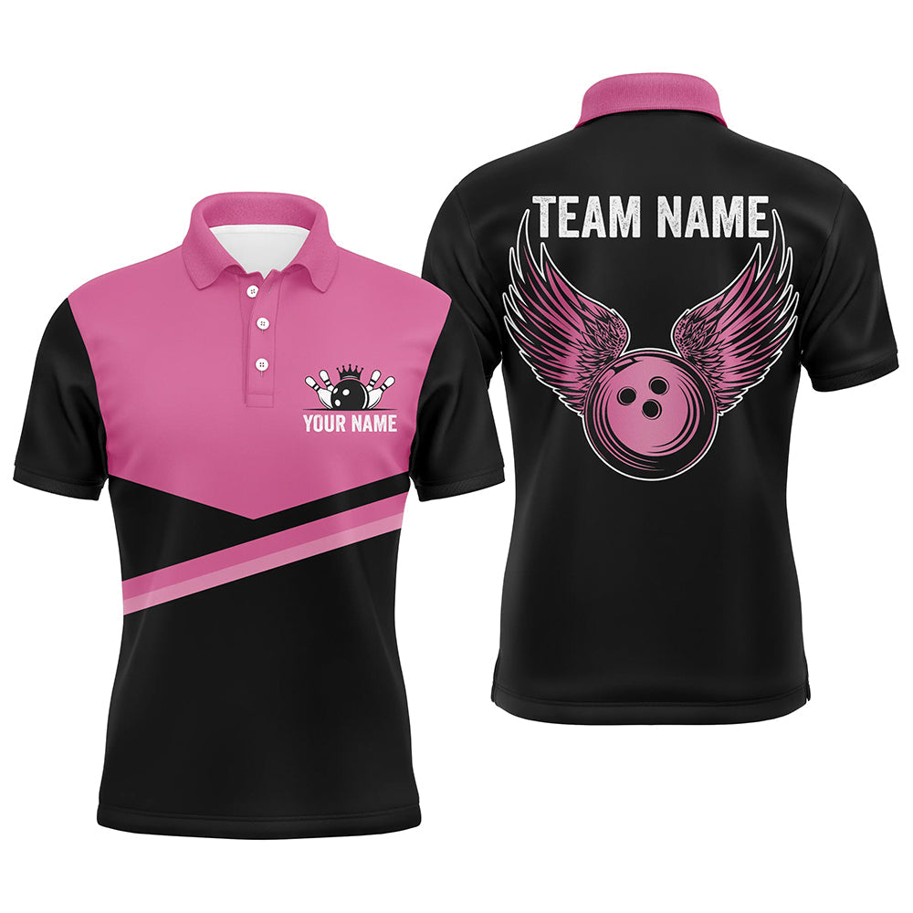 Black & Pink Men's Bowling Polo Shirt - Custom Team Jersey N7407
