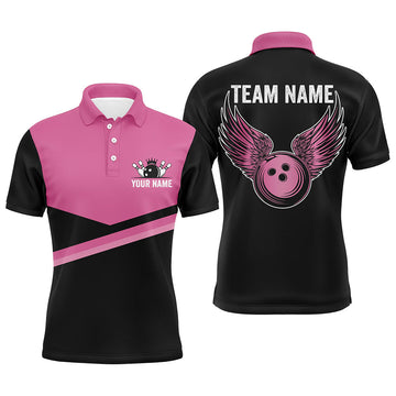 Black & Pink Men's Bowling Polo Shirt - Custom Team Jersey N7407