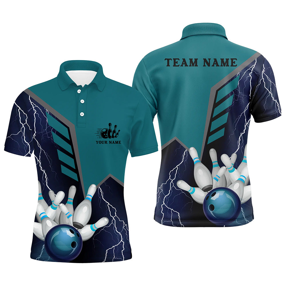 Blue Lightning Men's Bowling Polo Shirt - Custom Name Jersey N5868