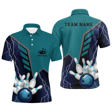 Blue Lightning Men's Bowling Polo Shirt - Custom Name Jersey N5868