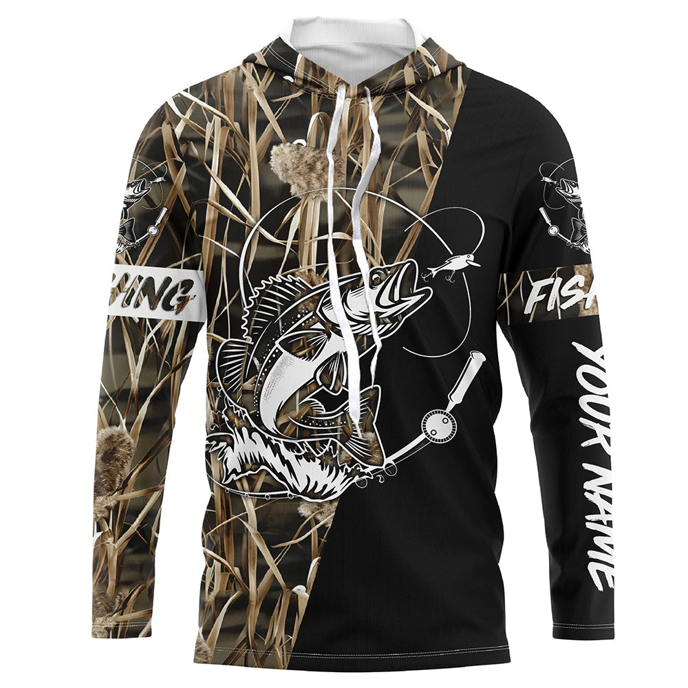 Walleye Fishing Tattoo camo black version Customize UV protection long sleeves fishing shirt for men NPQ68