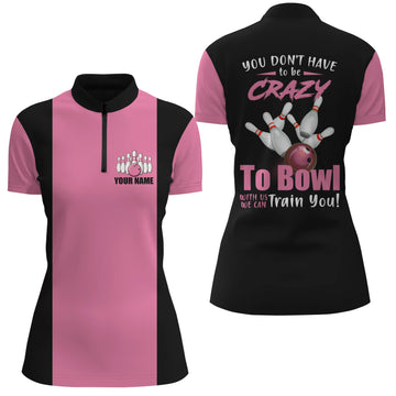 Pink Women's Quarter Zip Bowling Shirt N4689