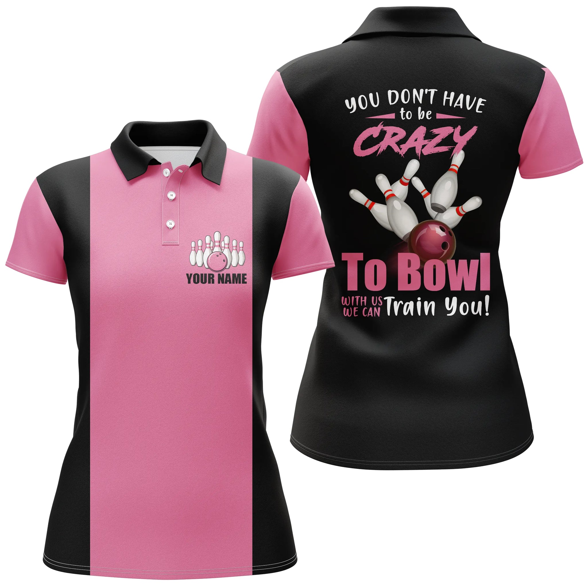 Pink Women's Bowling Polo Shirt - Custom Design N4689