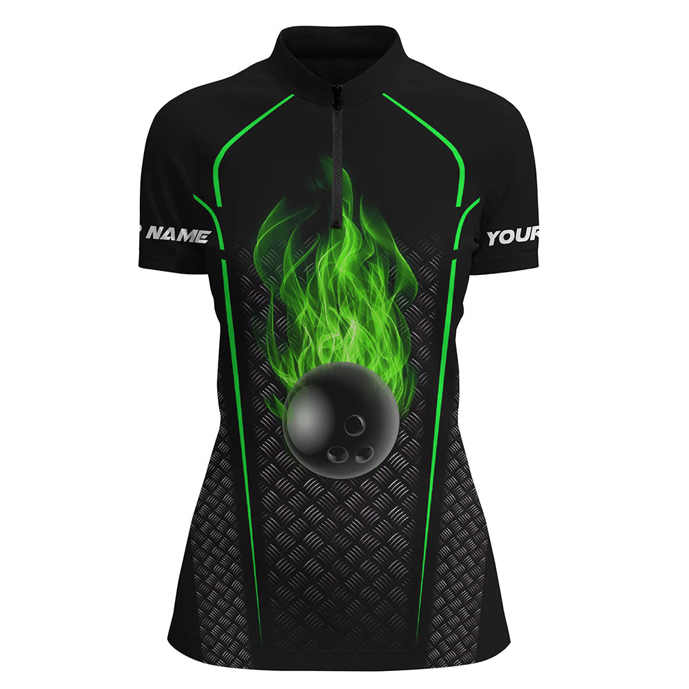 Women's Green 3D Bowling Team Quarter Zip Shirt N6770