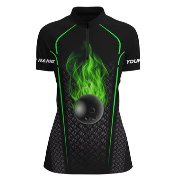 Women's Green 3D Bowling Team Quarter Zip Shirt N6770