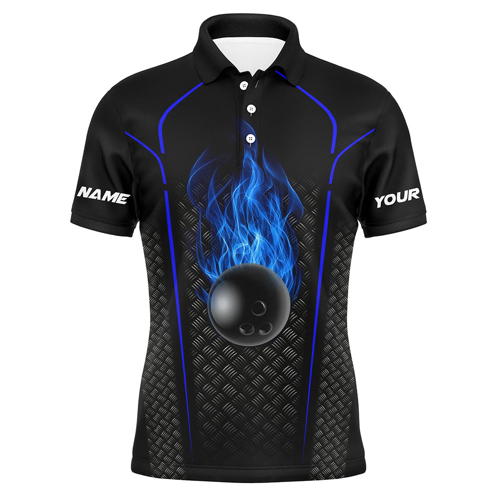 Men's 3D Black & Blue Bowling Polo Shirt N5143
