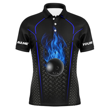 Men's 3D Black & Blue Bowling Polo Shirt N5143