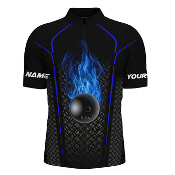 Men's 3D Black & Blue Bowling Quarter Zip Jersey N5143