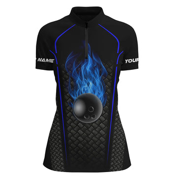 Women's Blue 3D Bowling Team Quarter Zip Shirt N5143
