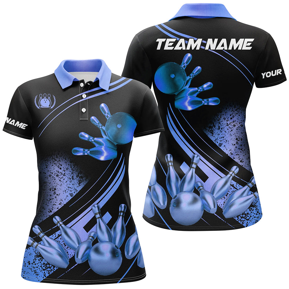 Women's Custom Black & Blue Bowling Shirts N7755