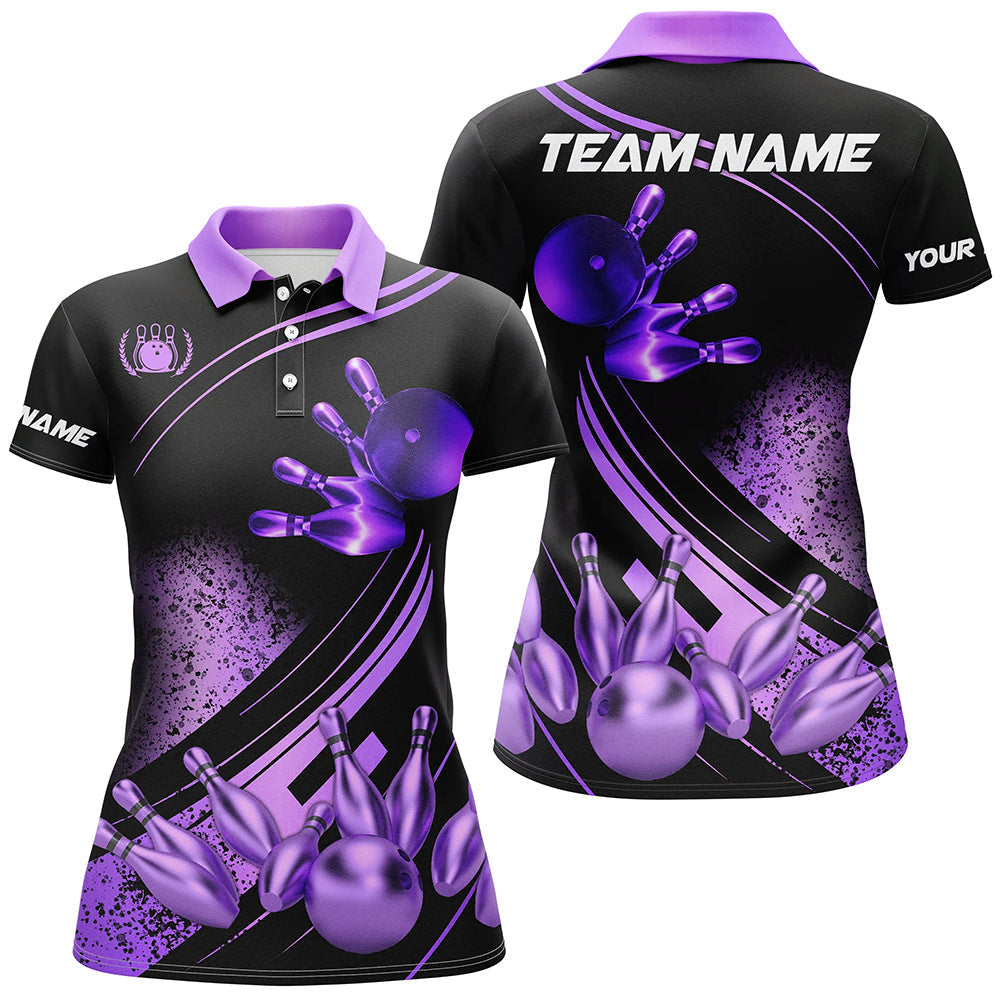 Black & Purple Women's Bowling Shirts - Custom Team Jerseys N7756