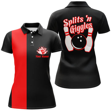 Women's Retro Bowling Polo Shirt - Personalised Black & Red N6073