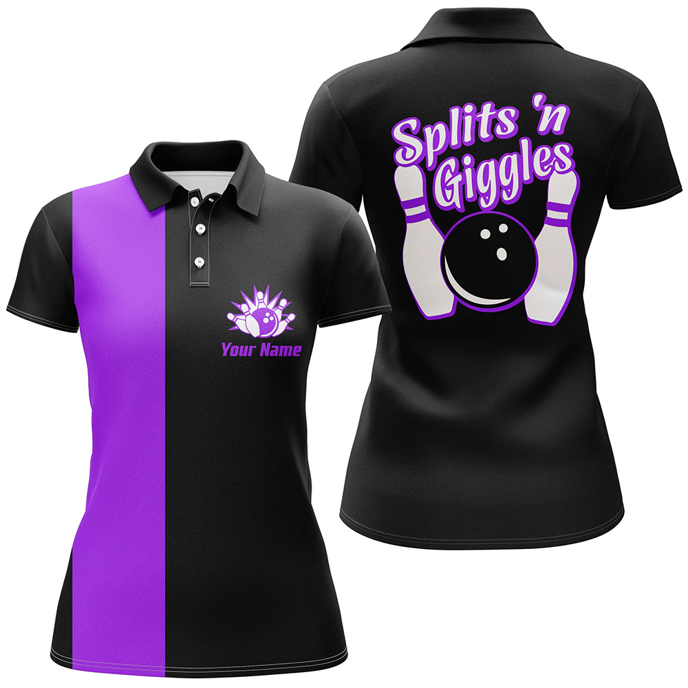 Women's Retro Bowling Polo Shirt - Personalised Black & Purple N6074