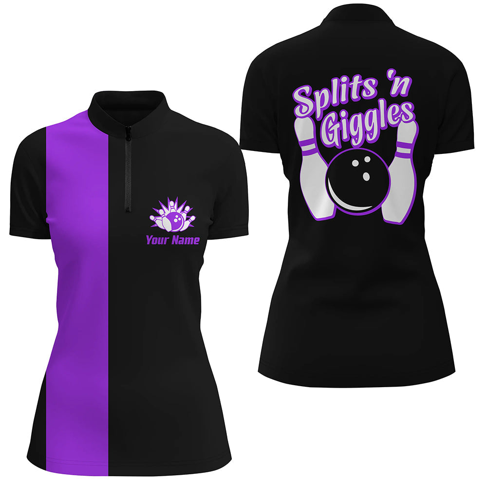 Women's Black & Purple Retro Bowling Quarter-Zip Jersey N6074