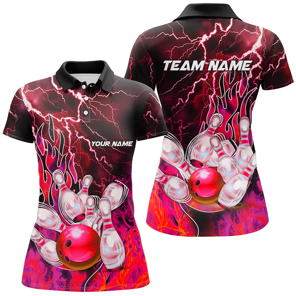 Women's Bowling Polo 1/4 Zip Red Lightning Jersey N8175