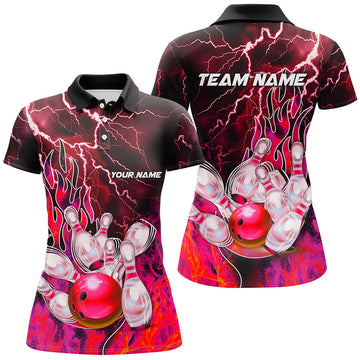 Women's Bowling Polo 1/4 Zip Red Lightning Jersey N8175