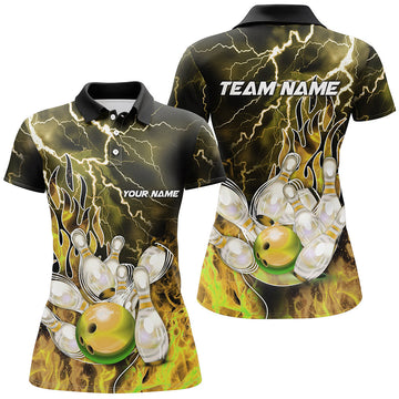 Women's Bowling Polo 1/4 Zip Yellow Thunder Jersey N8176