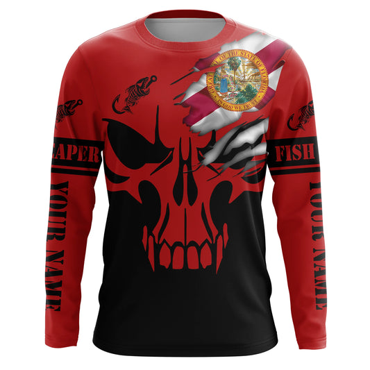 Custom Florida flag fishing fish reaper skull red and black Fishing Jersey, fishing Long sleeve shirts NQS4838
