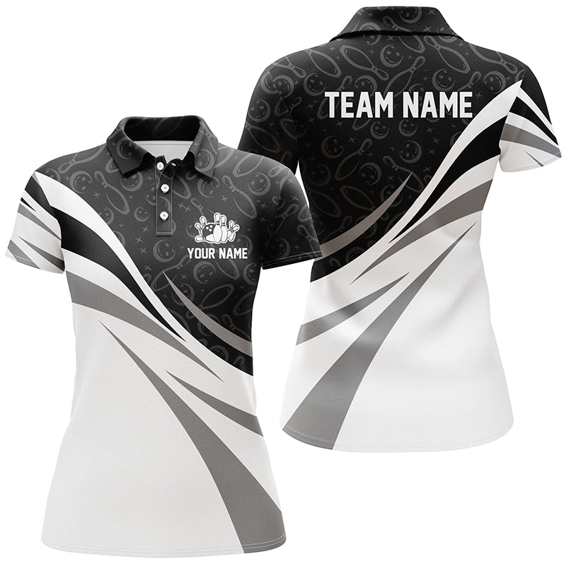 Women's White & Black Camo Bowling Polo Shirt - Custom Team Jersey N7242