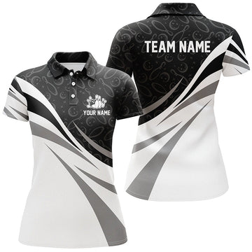 Women's White & Black Camo Bowling Polo Shirt - Custom Team Jersey N7242