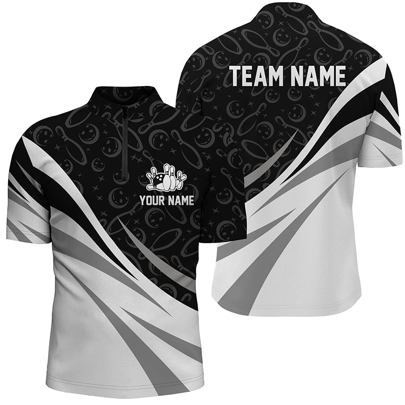 Men's White & Black Camo Bowling Quarter Zip Shirt N7242