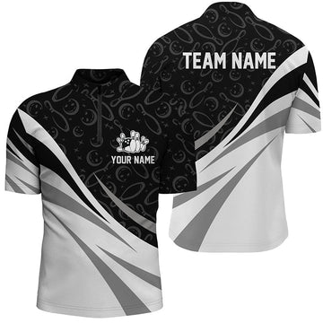 Men's White & Black Camo Bowling Quarter Zip Shirt N7242