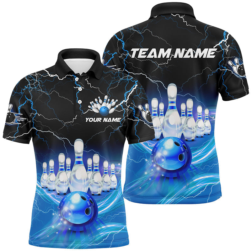 Blue Lightning Thunder Men's Bowling Polo Shirt - Custom Team Jersey N7419