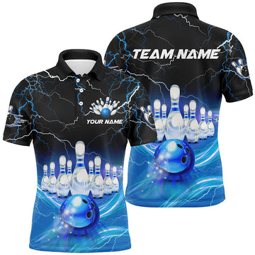 Blue Lightning Thunder Men's Bowling Polo Shirt - Custom Team Jersey N7419