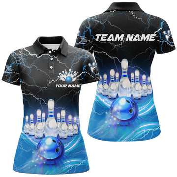 Blue Lightning Women's Bowling Polo Shirt - Custom Team Jersey N7419