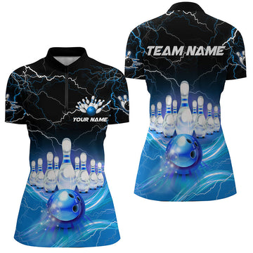 Blue Lightning Thunder Women's Bowling Quarter Zip Shirt N7419