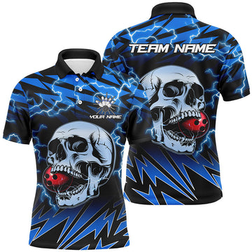 Men's Blue Thunder Skull Bowling Polo Shirt N7420