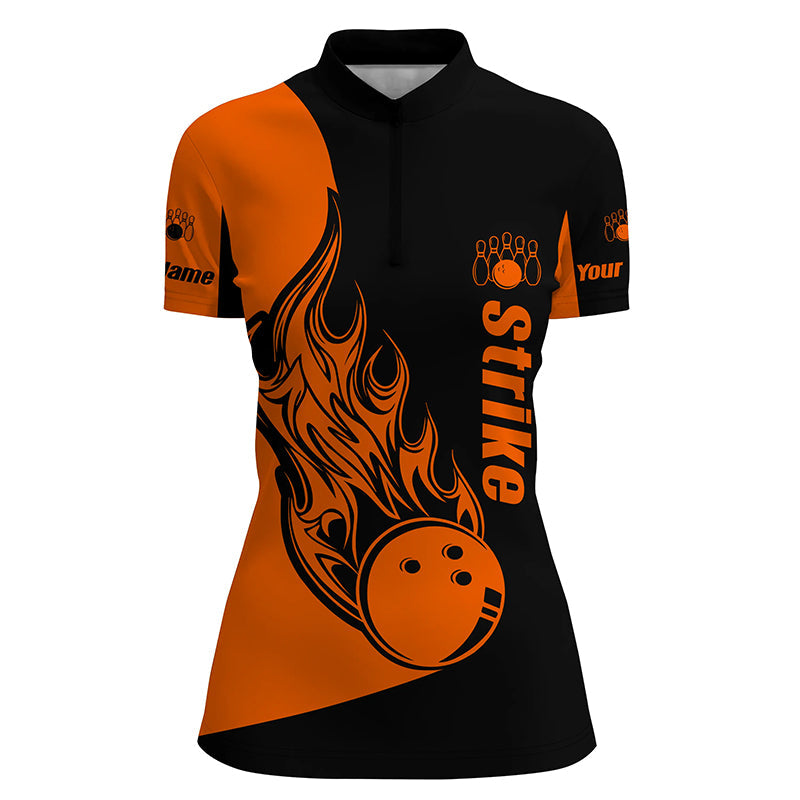 Women's Black & Orange Bowling Quarter-Zip Team Shirt N5661