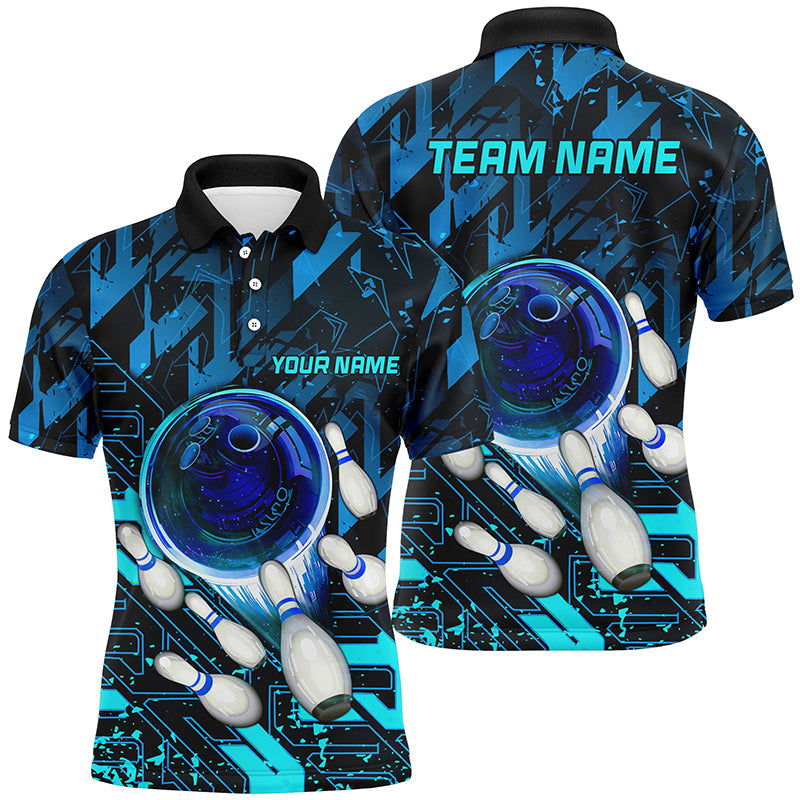 Men's Blue Abstract Bowling Team Polo Shirt N7247