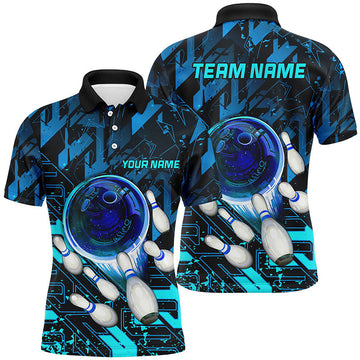 Men's Blue Abstract Bowling Team Polo Shirt N7247